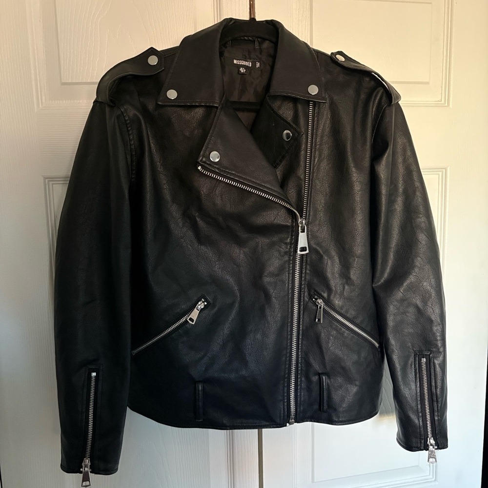 Missguided + Black Faux Leather Moto Jacket